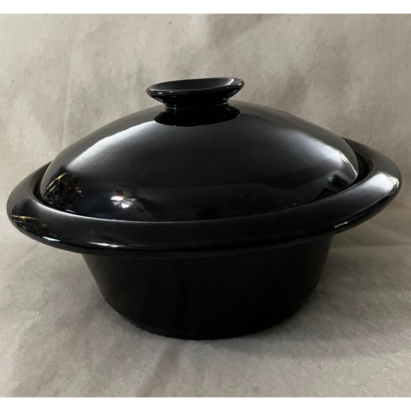 Vintage Frankoma Pottery Black 6VS Covered Casserole Dish Round - Picture 1 of 6